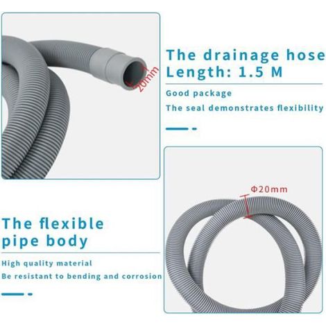 Tuyau de vidange pour machine à laver, Flexible d'évacuation universel, Matériau PVE, y compris support et colliers de serrage(1.5 (1/5)
