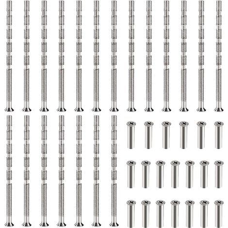 20 Pièces Vis Poignee Porte M3, Vis de Connexion avec Boulon Kit, Boulons de Connexion et Manchon, Liaison Meuble Nickelée pour Écussons, Poignée de Porte, Armoire, Tiroirs (1/5)