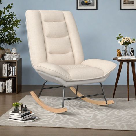 Mecedora, Sillón balancín, Sillón para salón, oficina, Balcón, Respaldo regulable, Tejido técnico, Beige (1/5)