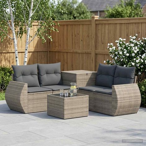 Set di divani da giardino modulare in polyrattan e acciaio con cuscini grigio set da 6, 54.65kg - PANGIVO (1/5)