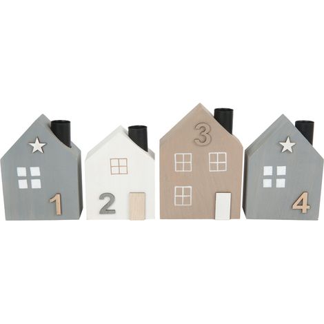 TrendLine Dekohaus Set aus 4 Kiefernholz-Häusern 14 x 5,5 x 36,5 cm mehrfarbig Figur (1/2)