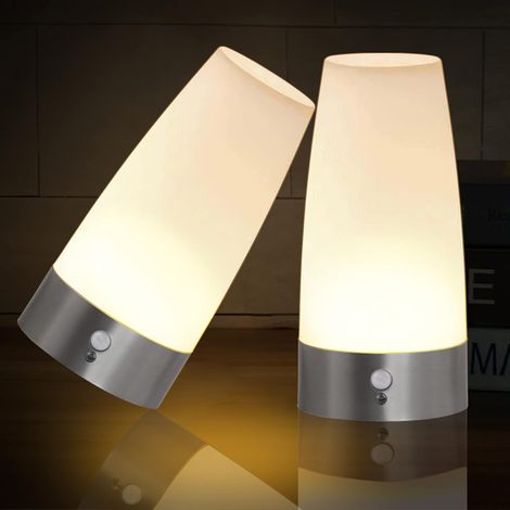 Nachtlicht mit Bewegungsmelder, 2er Set Nachtlicht Kinder Lampe Batteriebetrieben,Tischlampe Kabellos PIR Bewegungsmelder Innen Batterie,3 Modi Sensor Licht für Schlafzimmer Kinderzimmer (1/5)
