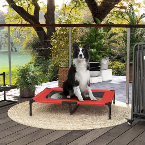 Lit pour chien surélevé 92 x 76 x 18 cm, outdoor, respirant, rouge OKMYHOME (1/5)