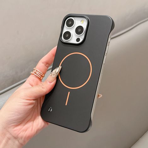 (iPhone 14 Pro Max noir) Coque de protection ultra-mince sans bordure, fabriquée en matériau PC rigide, antichoc magnétique. (1/5)