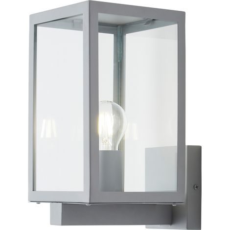 Litecraft Cetus Wall Light Glass Panel Box Lantern Outdoor IP44 Fitting – Silver (1/5)