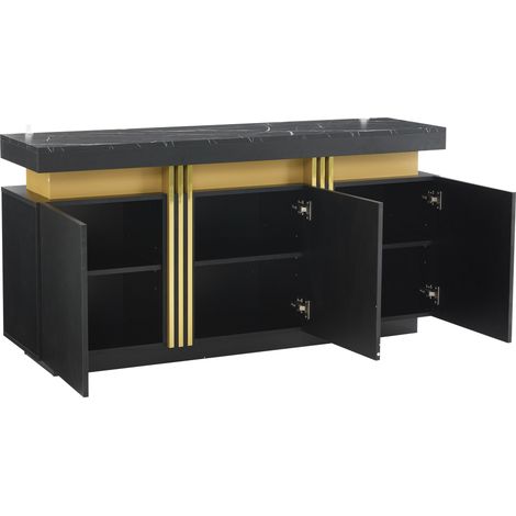 1403870cm Meuble de présentation moderne noir, 3 portes, buffet de salle à manger avec cloisons réglables, idéal pour la cuisine, le salon, la salle à manger et l’entrée, noir et or, grands casiers sa (1/5)