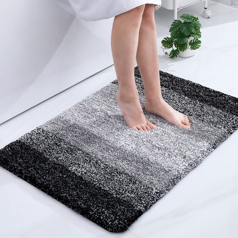 Tapis de Salle de Bain Doux, 60 x 90 cm, antidérapant et Lavable, à Poils Longs, en Microfibre absorbante, Noir (1/5)