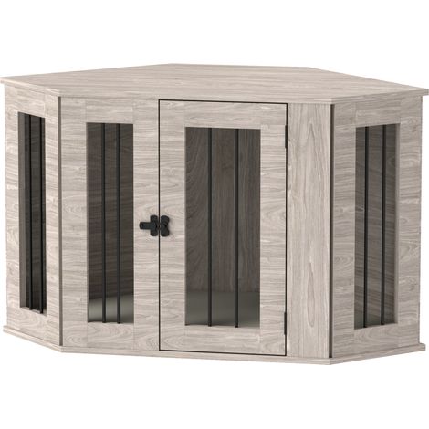 Dog Crate Furniture Side Table, Cushion, 104 x 55 x 63cm - Walnut Brown (1/5)
