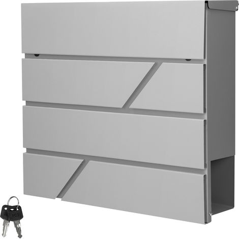 ECD Germany Cassetta Postale da Parete Design Moderno - 37x11x37 cm - in Acciaio Inox Verniciato a Polvere - Buca Lettere a Muro con Porta-Giornale e 2 Chiavi incl. Materiale di Montaggio Grigio (1/5)
