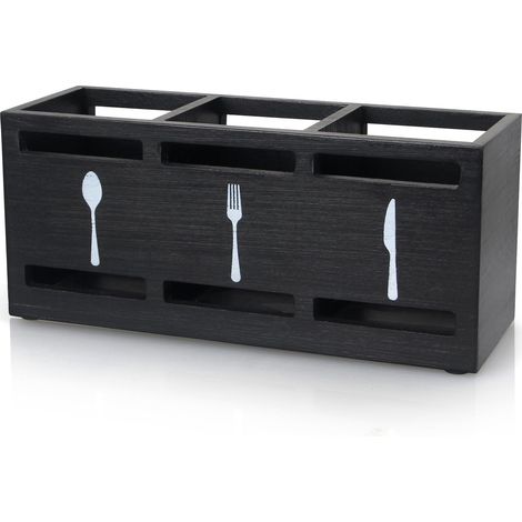 Porte-couverts en bois, boîte de rangement pour couverts en bois, petit porte-ustensiles de cuisine noir