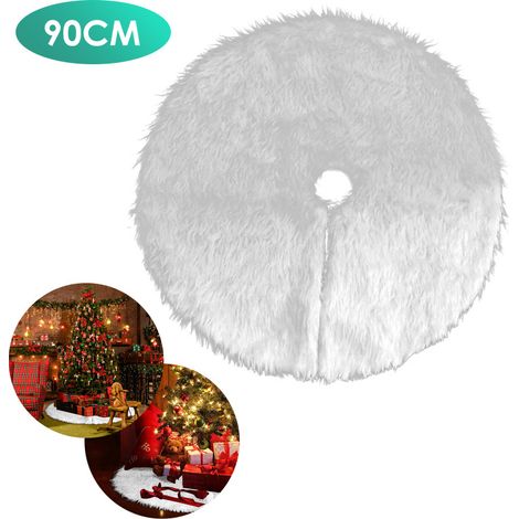 SWANEW Coperta per albero di Natale. coperta per albero di Natale forma rotonda fiocco di neve bianco peluche albero di Natale tappetino di supporto per le decorazioni natalizie 90cm (1/5)