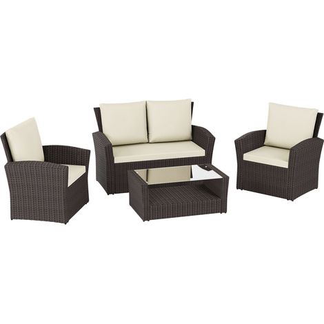 Mylor Rattan Garden Furniture 4 Seater Outdoor Chair Sofa Table Set, Brown-No-Cover