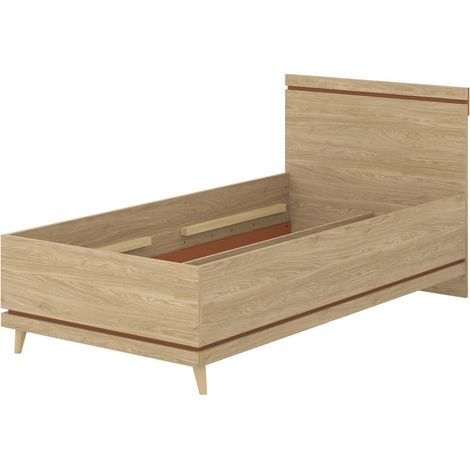 Kinderbett NOKI – 100x200 cm helles Eichenholz und Mokka – Skandinavischer Stil ohne Lattenrost