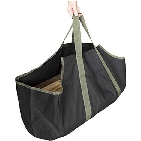 Firewood Carrier Logs Heavy Duty Canvas Tote Bag with Handles for Camping (Black + Green) (1/4)