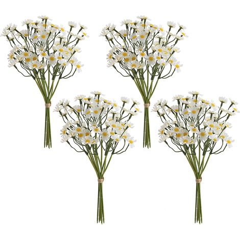 Lot de 4 fleurs artificielles de marguerites blanches avec tiges, idéales pour la décoration de votre jardin ou de votre maison. (1/3)