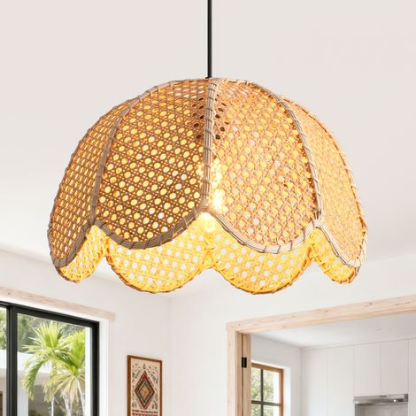 Parrot Uncle Rattan Pendelleuchte 40 cm im Boho-Design, natürliche Bambus-Hängelampe mit Eisengestell, höhenverstellbar, E27-Fassung, für Schlafzimmer, Flur, Wohnzimmer, ohne Leuchtmittel