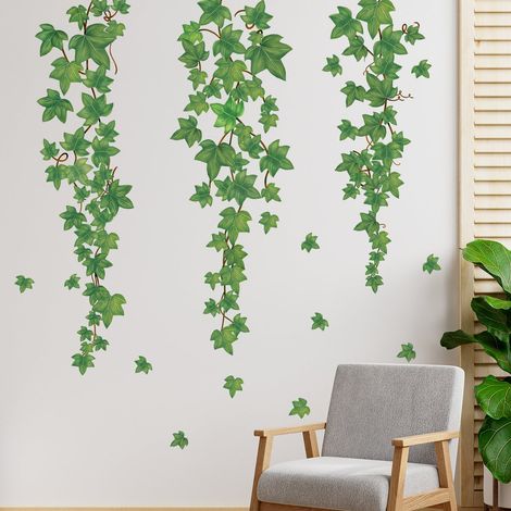 feuilles Stickers Muraux Pendaison Vigne Autocollant Mural Lierre Plantes Décoration Murale Chambre Salon Bureau 2 Verte (1/4)