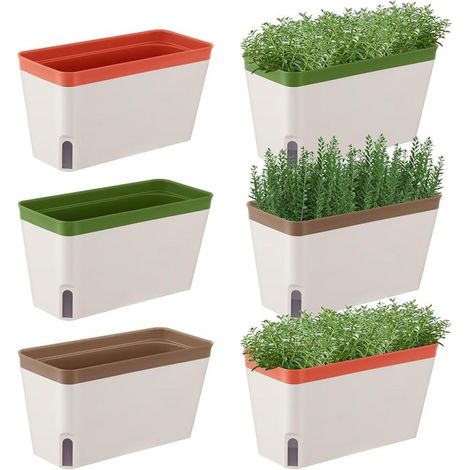 Jardineras de ventana para hierbas aromáticas, autoirrigación doble, 6 unidades, plástico resistente.