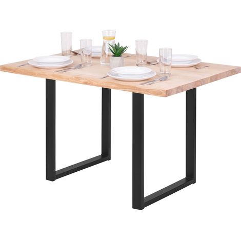 LAMO Manufaktur Table è manger, table pour salle è manger 120x80x76 cm, Bois massif, Loft, Frène Sévère / Noir, LEG-01-A-001-9005L