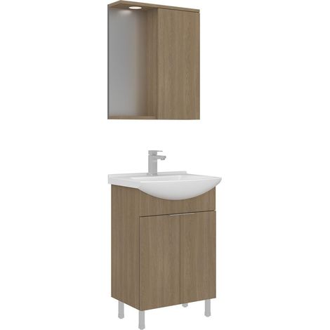 Ensemble Meuble Vasque avec Miroir (2 Pièces) "Purus 55" - 55 x 50 x 83 cm - Oak (1/3)