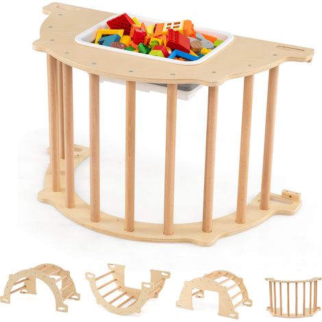 COSTWAY Kids Montessori Wooden Climber Toy Climbing Arch Sensory Table-Natural