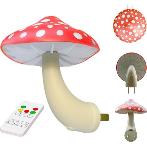 Veilleuse Champignon Lampe LED Avec Télécommande  Veilleuse À Brancher Pour Maison Chambre Salle De Bain Cuisine Couloir Décoration Murale (1/5)