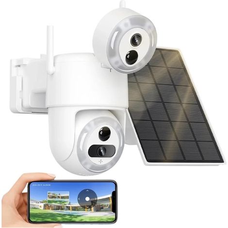 Caméra de Surveillance sans Fil 4K 8MP Wi-FI Solaire extérieure à Double écran, Batterie 7800 mAh, détection Humaine PIR, for la sécurité de Votre Domicile.(4MP NO SD Card) (1/5)