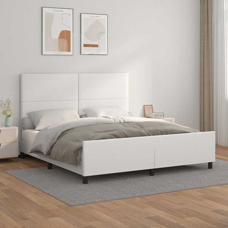 Cadre de lit 160 x 200 cm avec tête de lit blanc en similicuir, sans matelas, 44.8kg - PANGIVO (1/5)