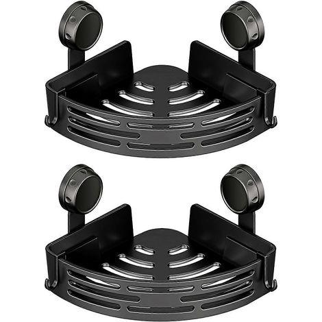 Paniers triangulaires à ventouses, rangement facile à nettoyer pour après-shampoing, double noir (1/5)