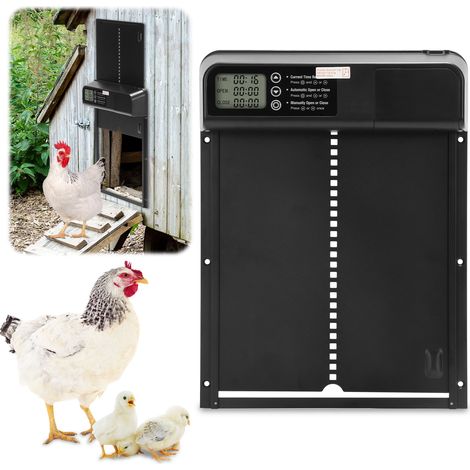 TolleTour Automatische Hühnertür Batteriebetrieben mit Timer und LCD, Hühnerklappe mit Einklemmschutz, Manuell Bedienbar, Schwarz (1/5)
