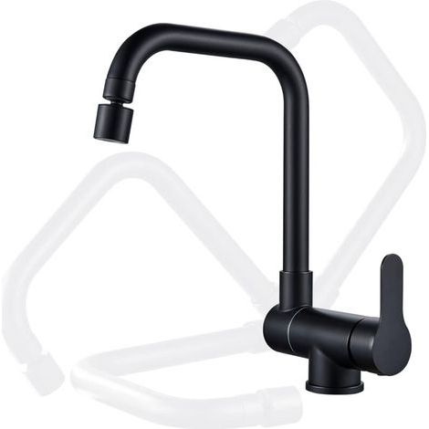 Robinet de cuisine pour fenêtre avant rotatif à 360 °, 2 modes de pulvérisation, robinet d'évier pliable à levier unique (noir ) (1/4)