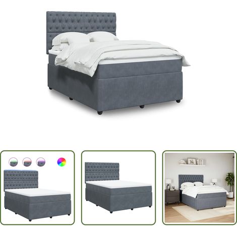 Samtmatratze - Boxspringbett mit Matratze Dunkelgrau 140x190 cm Samt (1/5)
