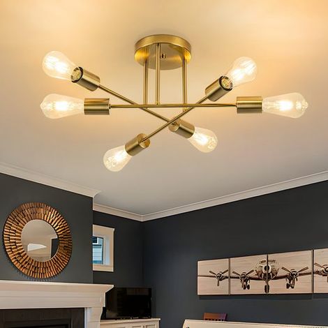 GBLY Luz de techo vintage 6 luces E27 Lampara de pasillo Lampara cocina industrial Lampara dormitorio retro metal oro para dormitorio cocina comedor salon (sin bombilla)