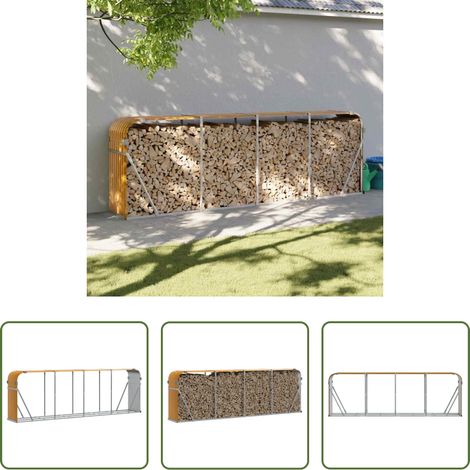 vidaXL Bûches - Porte-bûches aspect bois 300x45x100 cm acier galvanisé (1/5)