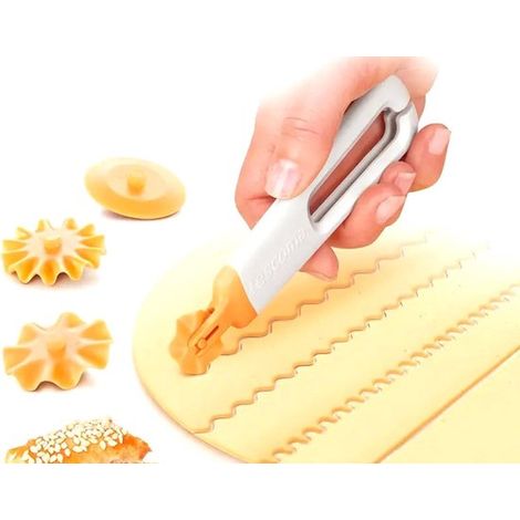 Coupe-pâtes - Pour des formes et des figures uniques - Couteau à pâte multifonctionnel avec poignée ergonomique - Jaune (1/5)