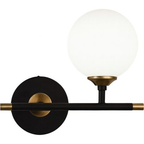 Applique da Interno con Sfera Bianca Opalina – Attacco G9 – Struttura Nero e Oro– Design Moderno 24x20 cm Senza lampadina