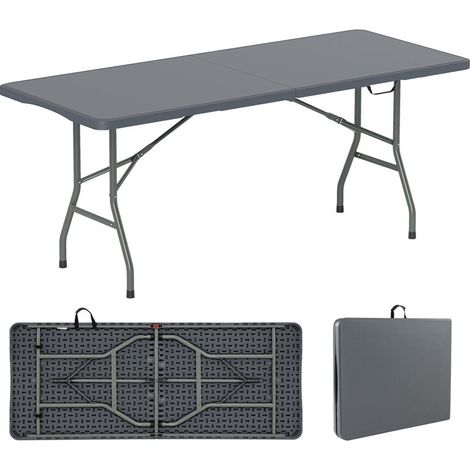 Gain de Place Table Pliante 180 cm Valise Plateau PEHD Robuste 160 kg avec Poignée pour Camping et Jardin Gris (1/5)