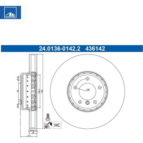 Lot de 2 Disques de frein ATE 24.0136-0142.2 BMW 34 11 6 766 871 34 11 6 779 467