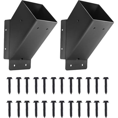Lot de 2 supports de pergola à 45 degrés – Acier au carbone robuste pour pergolas et tonnelles extérieures, revêtement en poudre noir résistant à la rouille, pré-percés pour faciliter le (1/5)