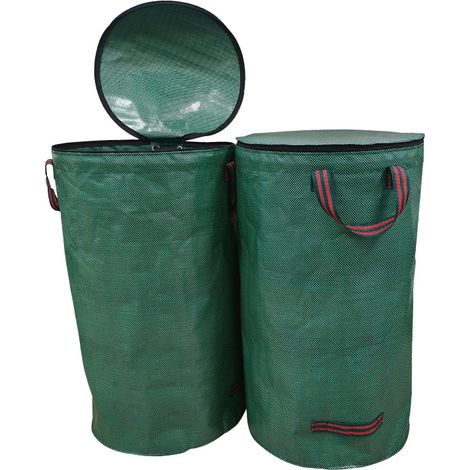 Set mit 2 Gartenabfallsäcken – mit Deckel – 272 l – faltbar – zum Selbstaufbau – mit 4 Tragegriffen – Reißverschluss – wasserdicht (1/5)