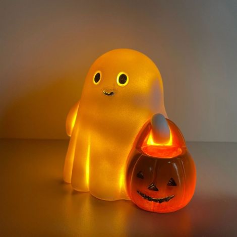 Veilleuse citrouille fantôme mignonne, décorations de bureau, décoration d'Halloween, adaptée à l'extérieur, au jardin, lumière chaude (1/5)