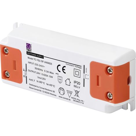 TRU COMPONENTS TC-YSL15F-2400625 LED-Trafo  Konstantspannung 15 W 0.625 A 24 V/DC Möbelzulassung, Üb