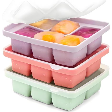Bac à Glaçons Silicone - Lot de 3 avec Couvercle - Cube Géant Alimentaire - Sans BPA (1/5)