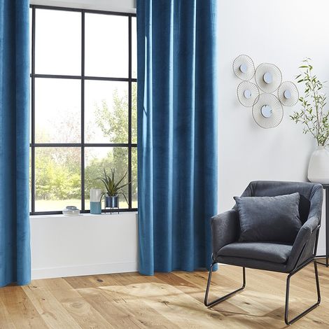 Atmosphera – Rideau occultant velours bleu canard 140x260 cm – 100% polyester – 8 œillets en métal – Décoration moderne et élégante (1/6)