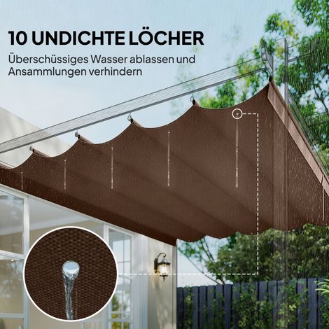 Voile d'ombrage rétractable 3x3m pour pergola, avec trous d'évacuation d'eau, résistante aux intempéries, polyester, couleur café. (1/5)