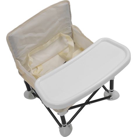 Siège rehausseur de voyage portable, siège rehausseur de bébé portable, chaise bébé pliante avec tablette pour la plage et les activités de plein air, beige (1/5)