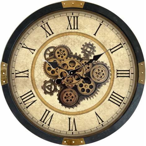 64cm Gear Clock - Metal - L8 x W64 x H64 cm - Black Frame