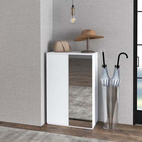 Scarpiera con specchio per 18 paia di scarpe con 5 ripiani regolabili per ingresso 60x32x95 cm Bianca