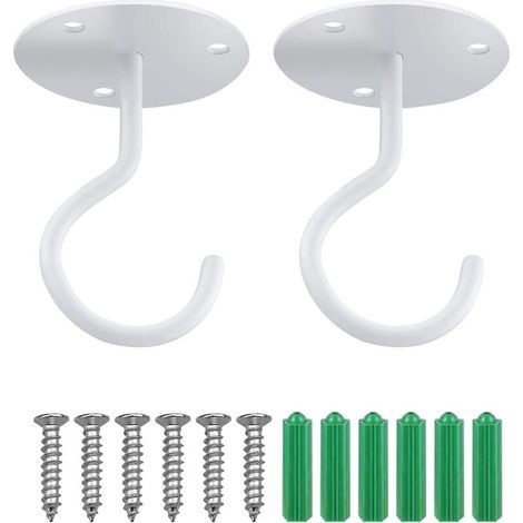 pair 2 Pièces Crochets de Plafond à Montage Mural Blanc, Crochets de Suspension avec Vis et Ancres pour Suspendre des Plantes Lanternes Carillons Pots de Fleurs-Fei Yu (1/5)