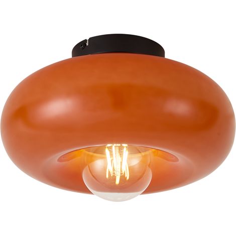 QAZQA Lámpara de techo retro negra con cristal naranja de 30cm - (1/5)